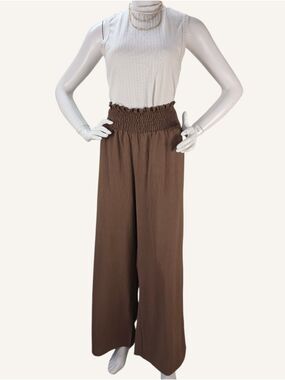 Michelle Mae Cocoa Smocked Wide Leg Palazzo Pants Boho Lounge NWOT Medium